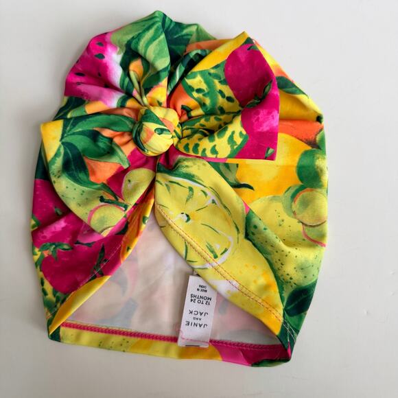 Janie and Jack Bright Yellow Fruit Print Baby Headwrap Swim 12-24 months - Picture 2 of 3